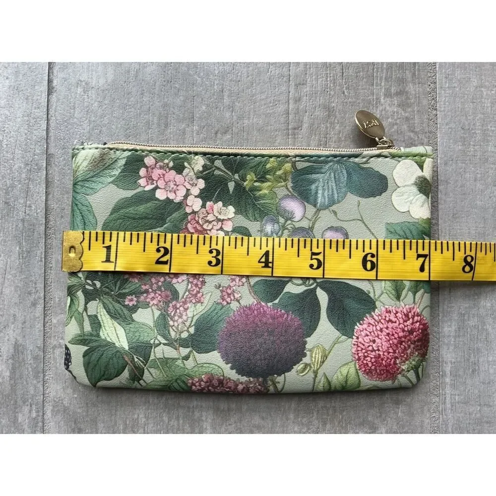 Faux Leather Spring Garden Zip Makeup Bag Pouch Clutch Wallet Travel Organize